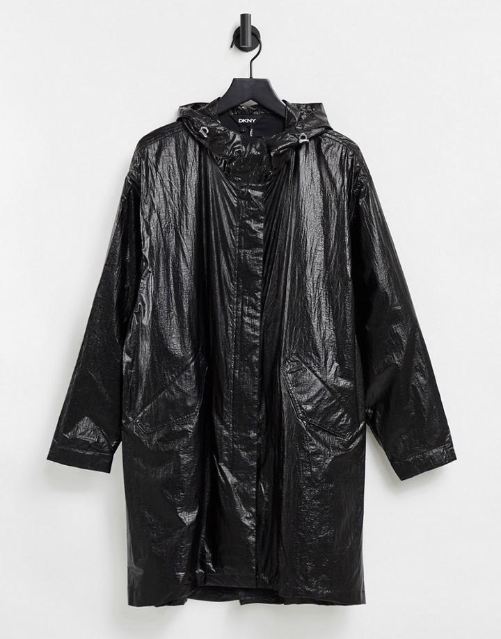 Dkny Metallic Anorak Coat In Black