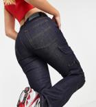 Collusion X011 Mid Rise Straight Leg Y2k Utility Cargo Jeans In Raw Wash-blue