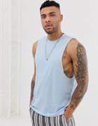 Asos Design Organic Relaxed Sleeveless T-shirt With Crew Neck And Dropped Armhole In Blue