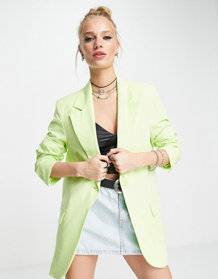 Bershka Oversized Blazer In Lime-green