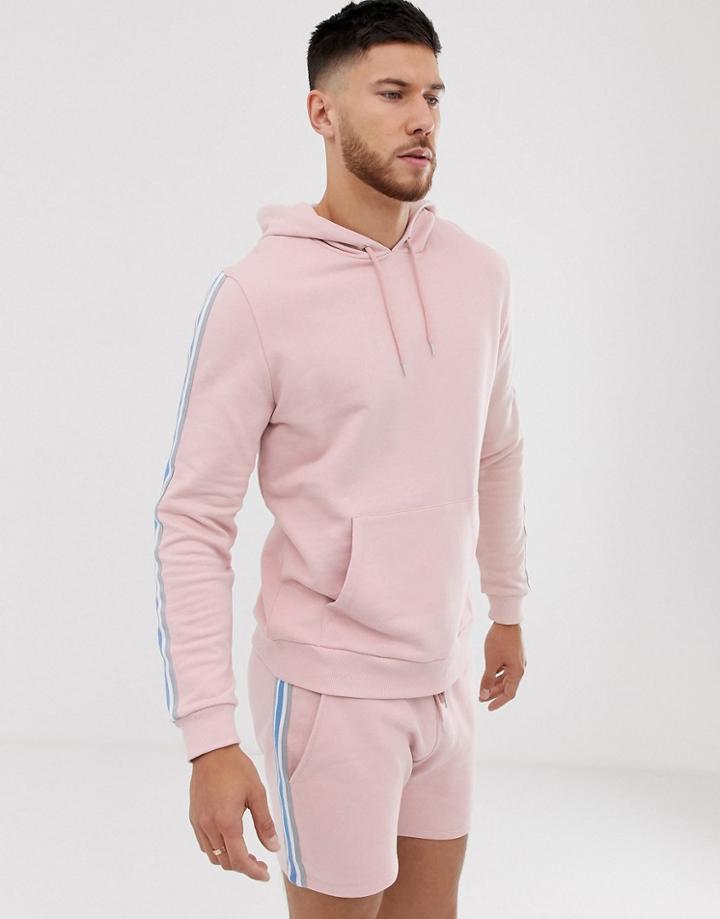 Asos Design Tracksuit Hoodie And Shorts In Shorter Length With Knitted Side Stripe In Pink