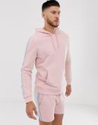 Asos Design Tracksuit Hoodie And Shorts In Shorter Length With Knitted Side Stripe In Pink
