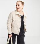 Levi's Plus Ex-boyfriend Sherpa Trucker Jacket In Stone Corduroy-white