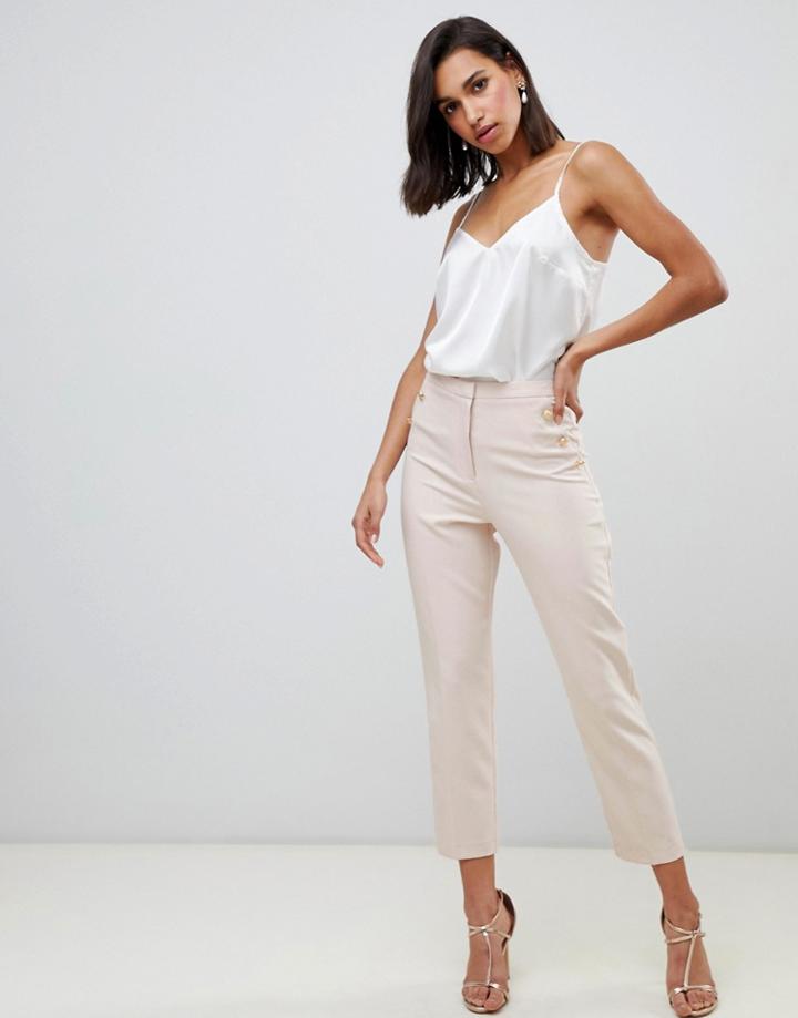 Asos Design Slim Pants With Button Pocket Detail - Pink
