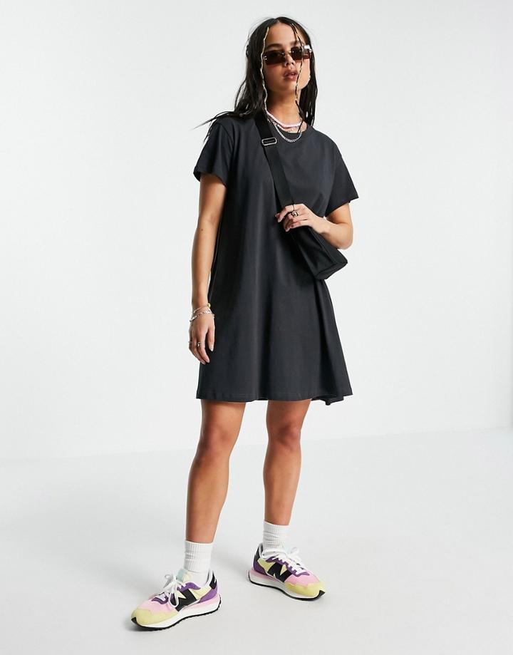 Weekday Teeny Organic Cotton Mini T-shirt Dress In Washed Black