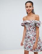 Chi Chi London Bardot Jacquard A Line Dress-multi