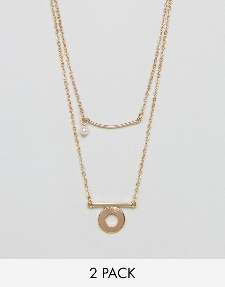 Asos Pack Of 2 Layering Necklaces - Gold