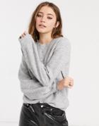 Pieces Sweater With Balloon Sleeves In Gray-grey