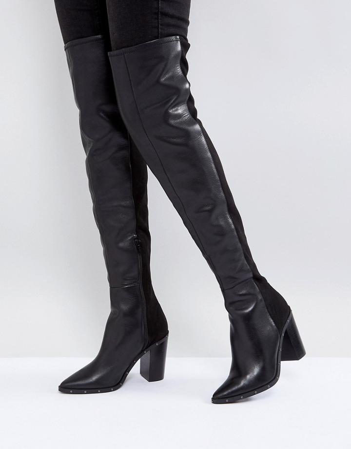 Aldo Thirassa Leather Studded Over The Knee Boots - Black