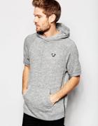 True Religion Short Sleeve Distressed Logo Hoodie - Heather Gray