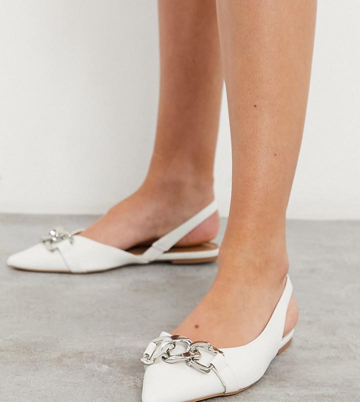 Asos Design Wide Fit Leyton Chain Slingback Ballet Flats In White