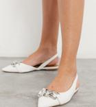 Asos Design Wide Fit Leyton Chain Slingback Ballet Flats In White