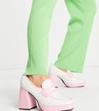 Daisy Street Exclusive Platform Heeled Shoes In Pink And Green Gingham-multi