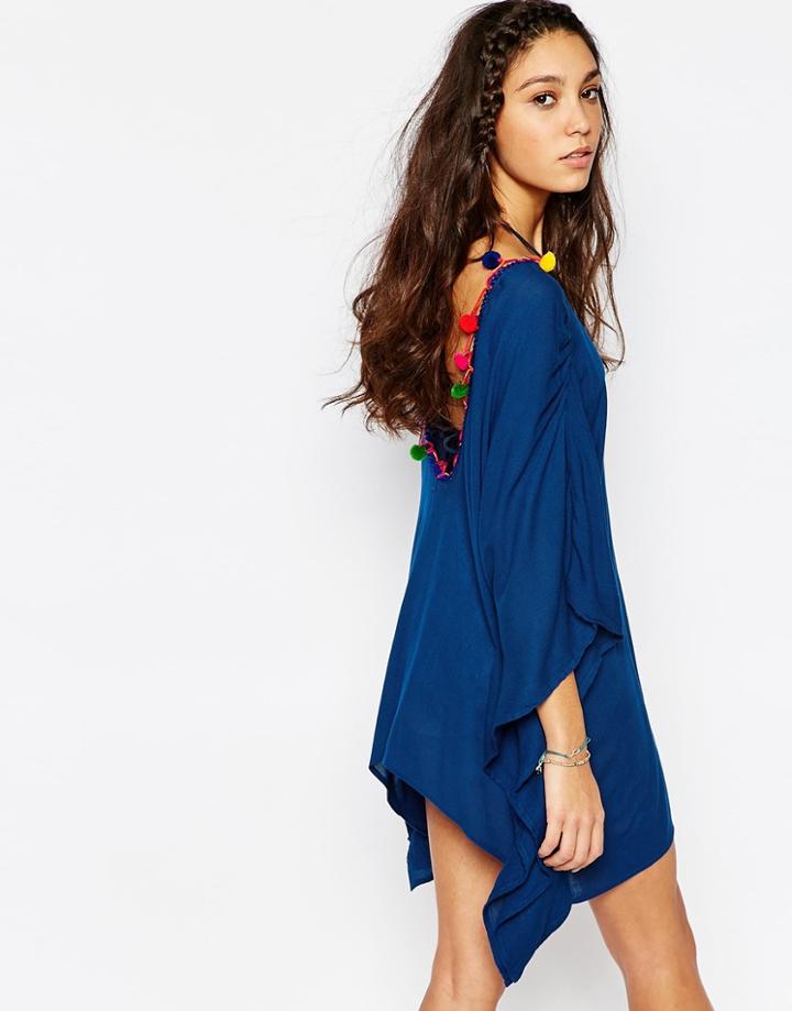 Akasa Pom Pom Beach Caftan - Cobalt