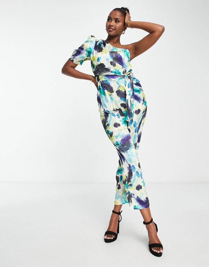 Liquorish Multicolor Abstract Print One Shoulder Jumpsuit