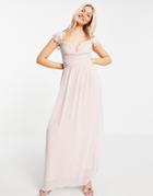 Little Mistress Embellished Flutter Sleeve Twist Waist Maxi Dress In Blush-pink