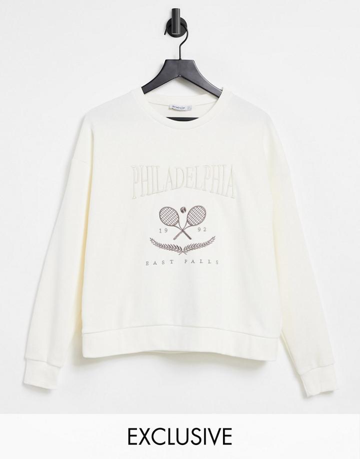 Stradivarius Organic Cotton Philadelphia Varsity Sweatshirt In Ecru-white