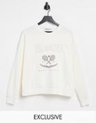Stradivarius Organic Cotton Philadelphia Varsity Sweatshirt In Ecru-white