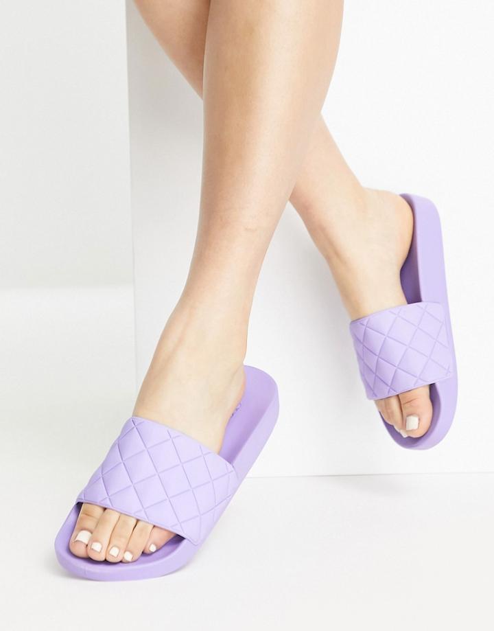 Asos Design Flare Quilted Slides In Lilac-purple