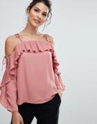 Lipsy Pleated Cold Shoulder Top - Pink