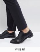 Asos Design Wide Fit Oxford Brogue Shoes In Black Leather