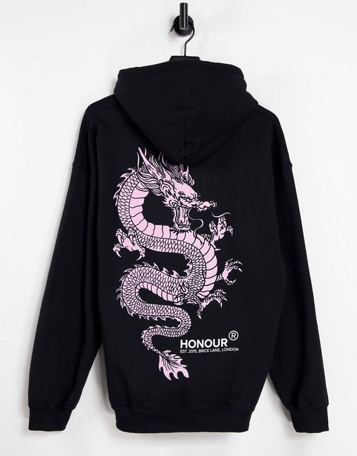 Hnr Ldn Dragon Back Print Hoodie In Black