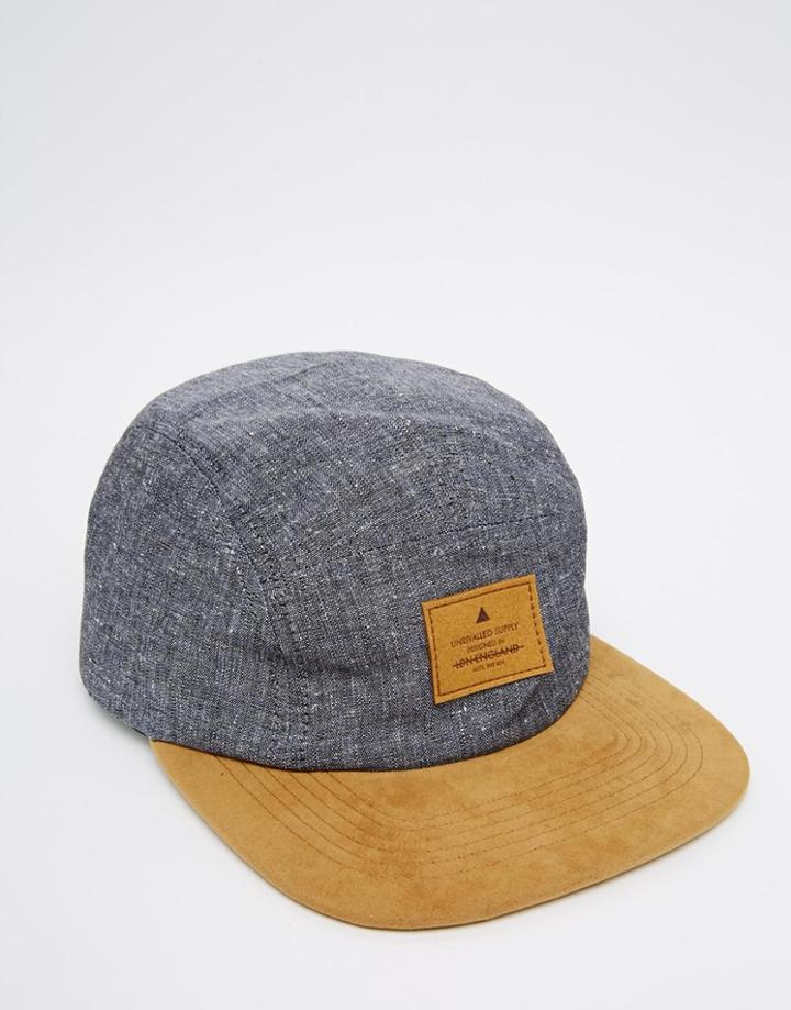 Asos 5 Panel Cap In Blue With Faux Suede Peak - Navy