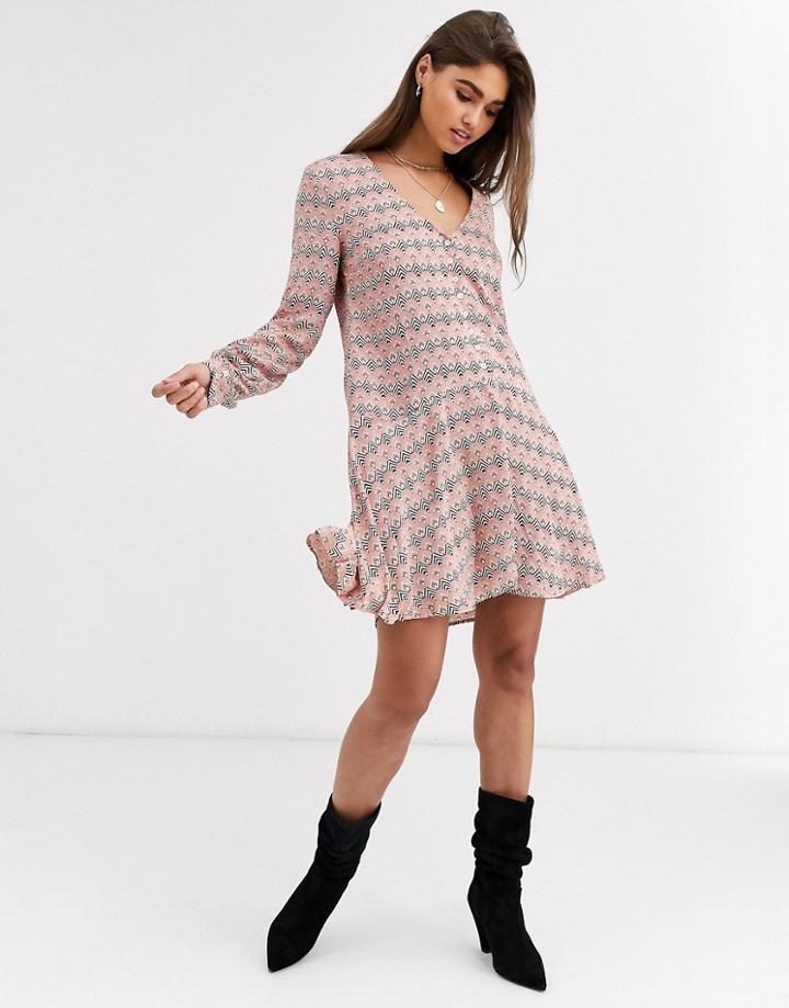 Vila Printed Drop Hem Dress-multi
