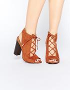 Truffle Collection Vela Lace Up Block Heeled Sandals - Tan Mf