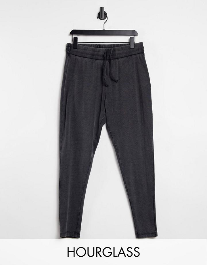 Asos Design Hourglass Rib Legging In Acid Wash With Tie Waist In Charcoal-grey