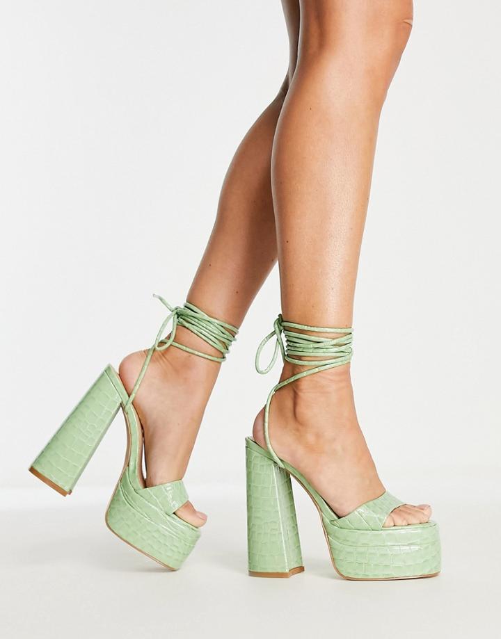 Simmi London Platform Heeled Sandals In Sage Green