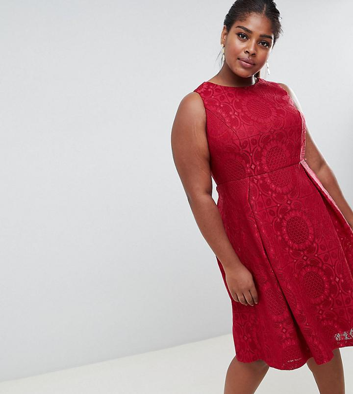 Lovedrobe Lace Skater Dress - Red