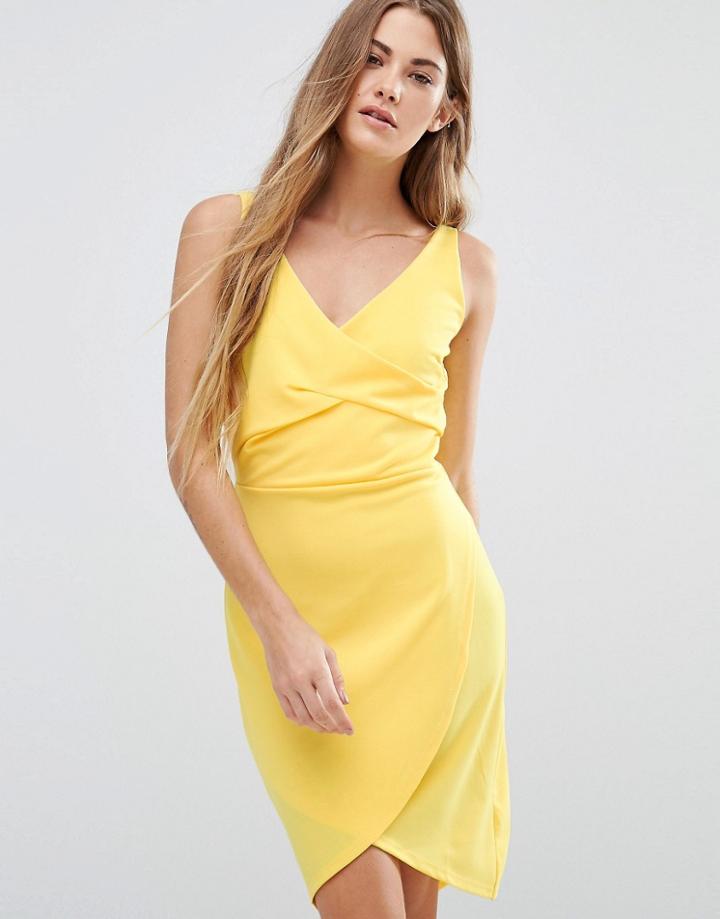 Wal G Drape Front Dress - Yellow