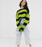 The Ragged Priest Knitted Sweater In Oversized Stripe-green
