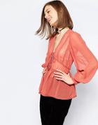 Asos Ultimate Lace Insert Blouse With Tassels - Pink