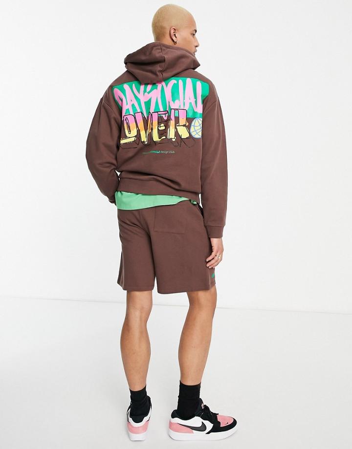 Asos Daysocial Oversized Hoodie With Multiple Graphic And Logo Prints In Brown - Part Of A Set