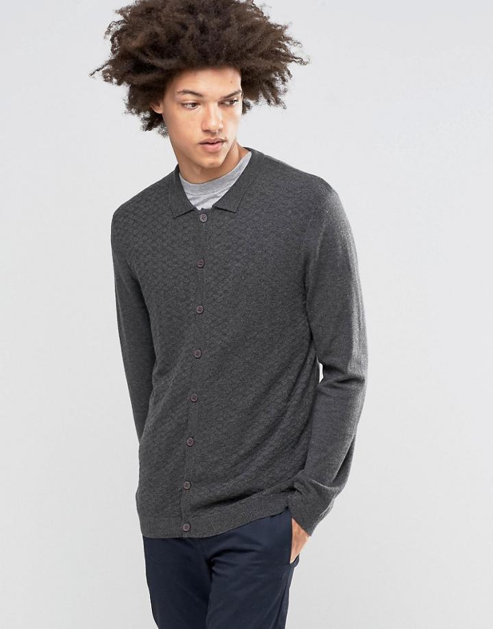 Asos Turtleneck Cardigan In Merino Wool Mix - Gray