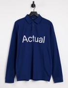 Asos Actual Oversized Long Sleeve Polo T-shirt In Navy With Logo