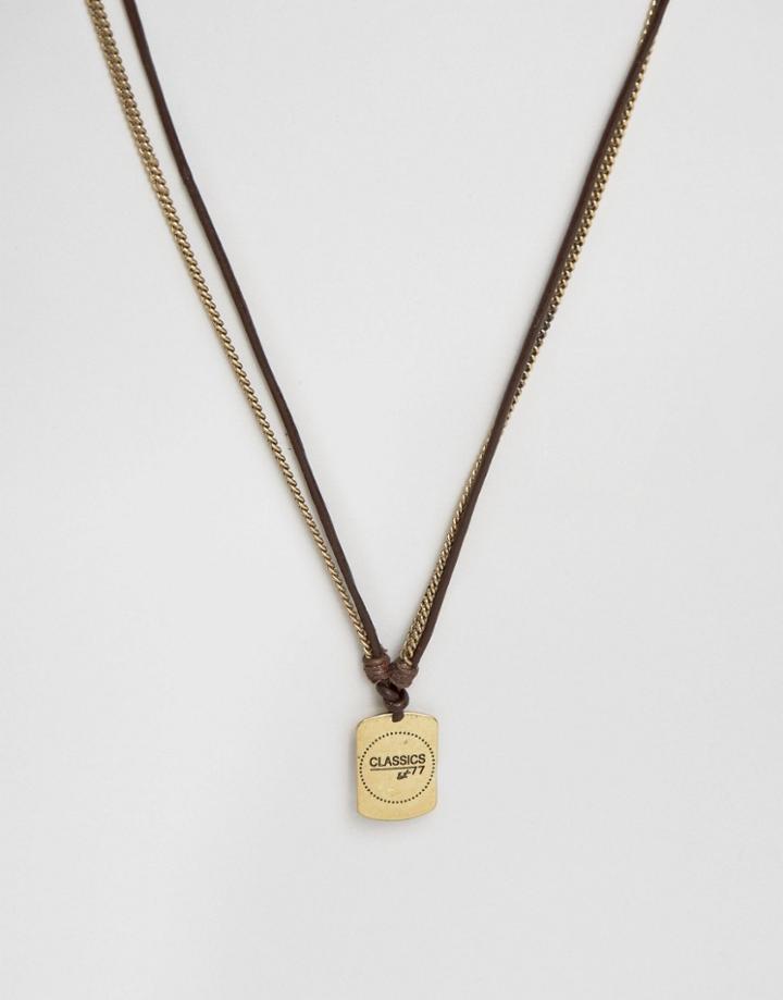 Classics 77 Leather & Metal Dogtag Necklace In Brown - Brown