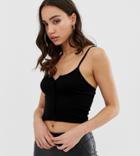 Asos Design Tall Crop Cami With Notch Detail In Black - Black