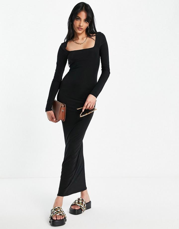 Asos Design Square Neck Slinky Maxi Dress In Black