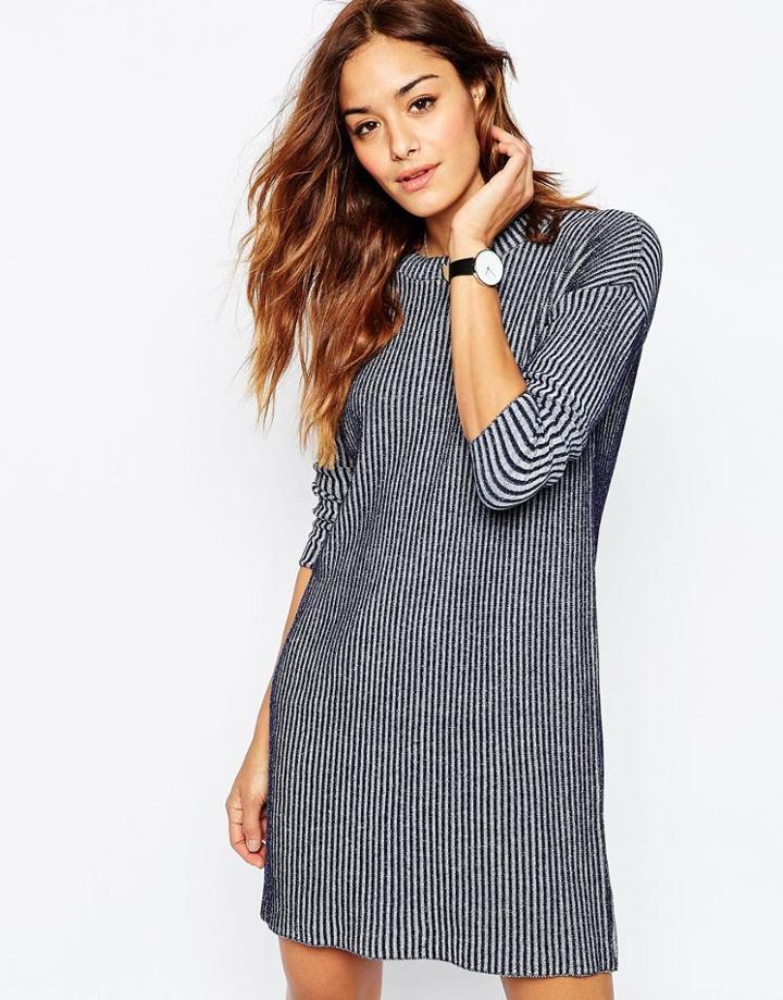 Asos Swing Dress In Rib Knit - Navy