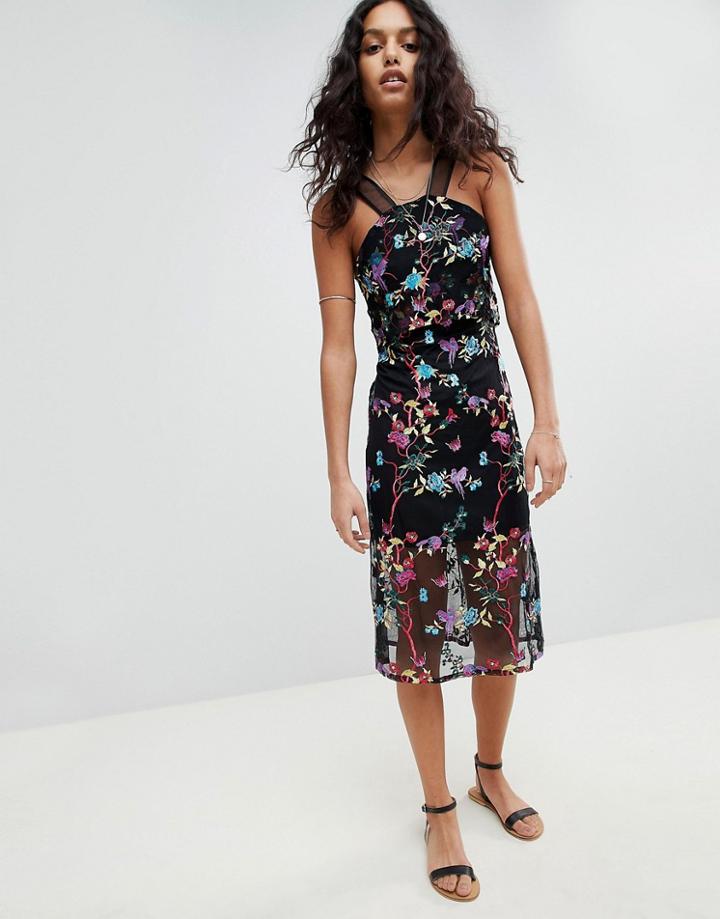 Rd & Koko Embroided Dress With Racer Strap Detail-black
