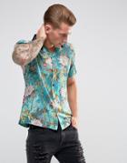 Jaded London Revere Shirt In Blue With Floral Print - Blue