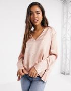 River Island Satin Relaxed Luxe V-neck Blouse In Pink