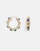 Asos Design Hoop Earrings In Abstract Metal Design With Stone Detail In Gold