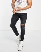 Pull & Bear Skinny Jeans With Rips In Washed Black