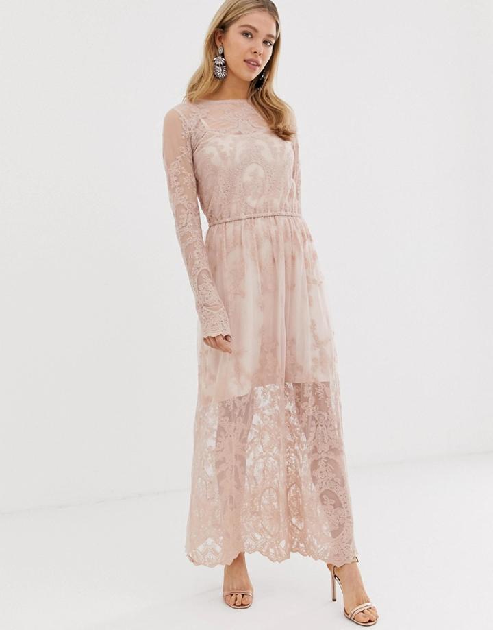 Amy Lynn Long Sleeve Pretty Lace Dress - Pink