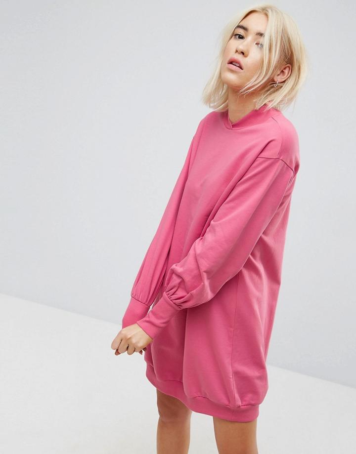 Asos Oversized Sweat Dress With Balloon Sleeve - Pink