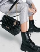 River Island Quilted Chain Shoulder Bag In Black